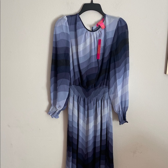 Catherine Malandrino Long Sleeve Blue Ombre Dress 8 - Picture 1 of 6